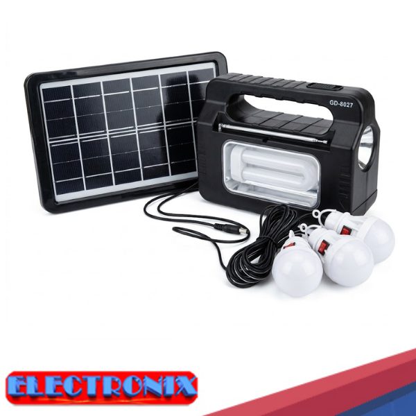 Sistema de Luz Solar Portátil FCC GD-8027 4500mAh con 3 Bombillos, Radio FM y Power Bank