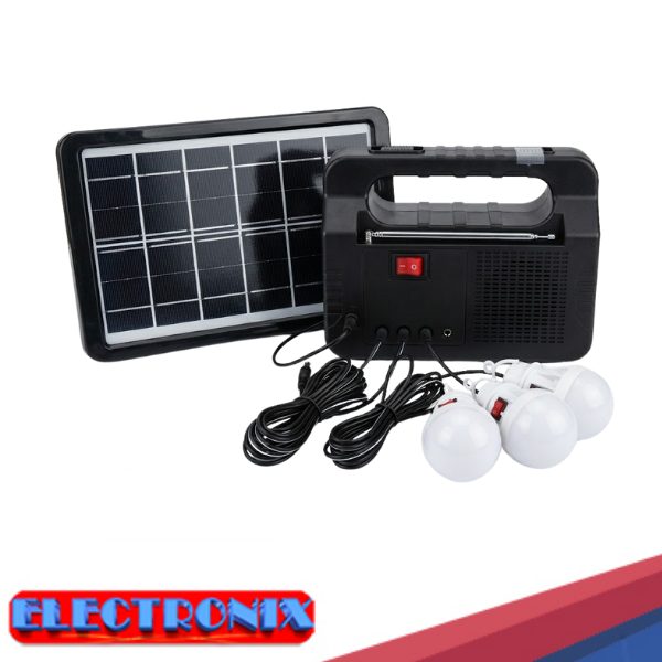 Sistema de Luz Solar Portátil FCC GD-8027 4500mAh con 3 Bombillos, Radio FM y Power Bank
