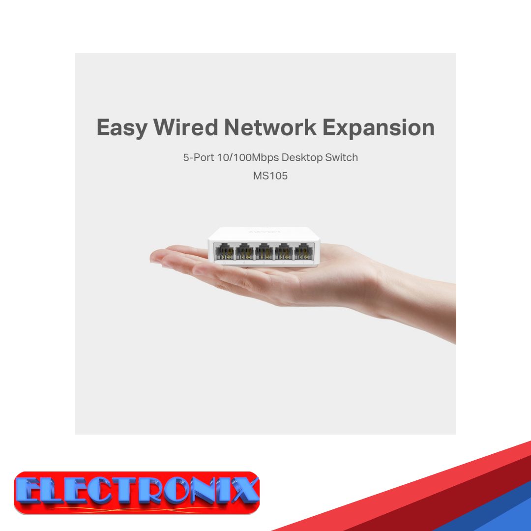 Switch Mercusys MS105 de 5 Puertos – Expansión de Red Rápida y Estable 10/100 Mbps